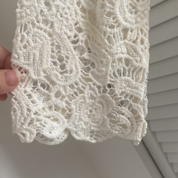 Ivory lace cardigan with denim trim, gold buttons NWT - Picture 2 of 6